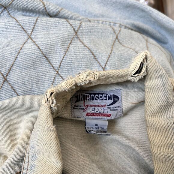 Vintage Diamond Stitch Jean Vest Denim Mens XL Distressed by Introspect - Picture 8 of 9